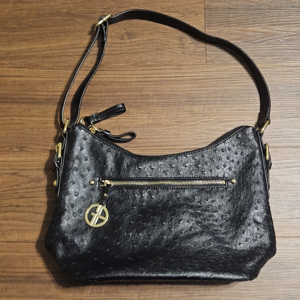 Giani Bernini Black Ostrich Texture Shoulder Bag